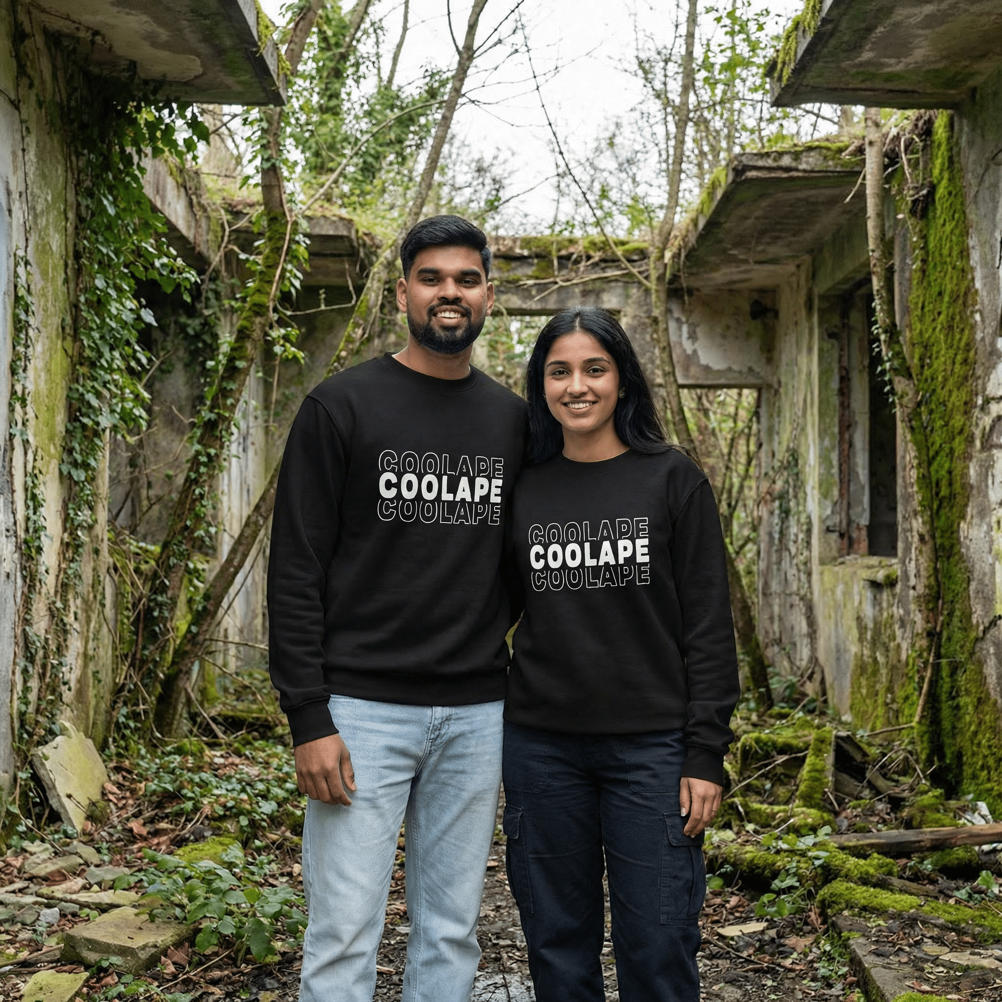 CoolApe Unisex Organic Sweatshirt White on Black - CoolApe.co.uk