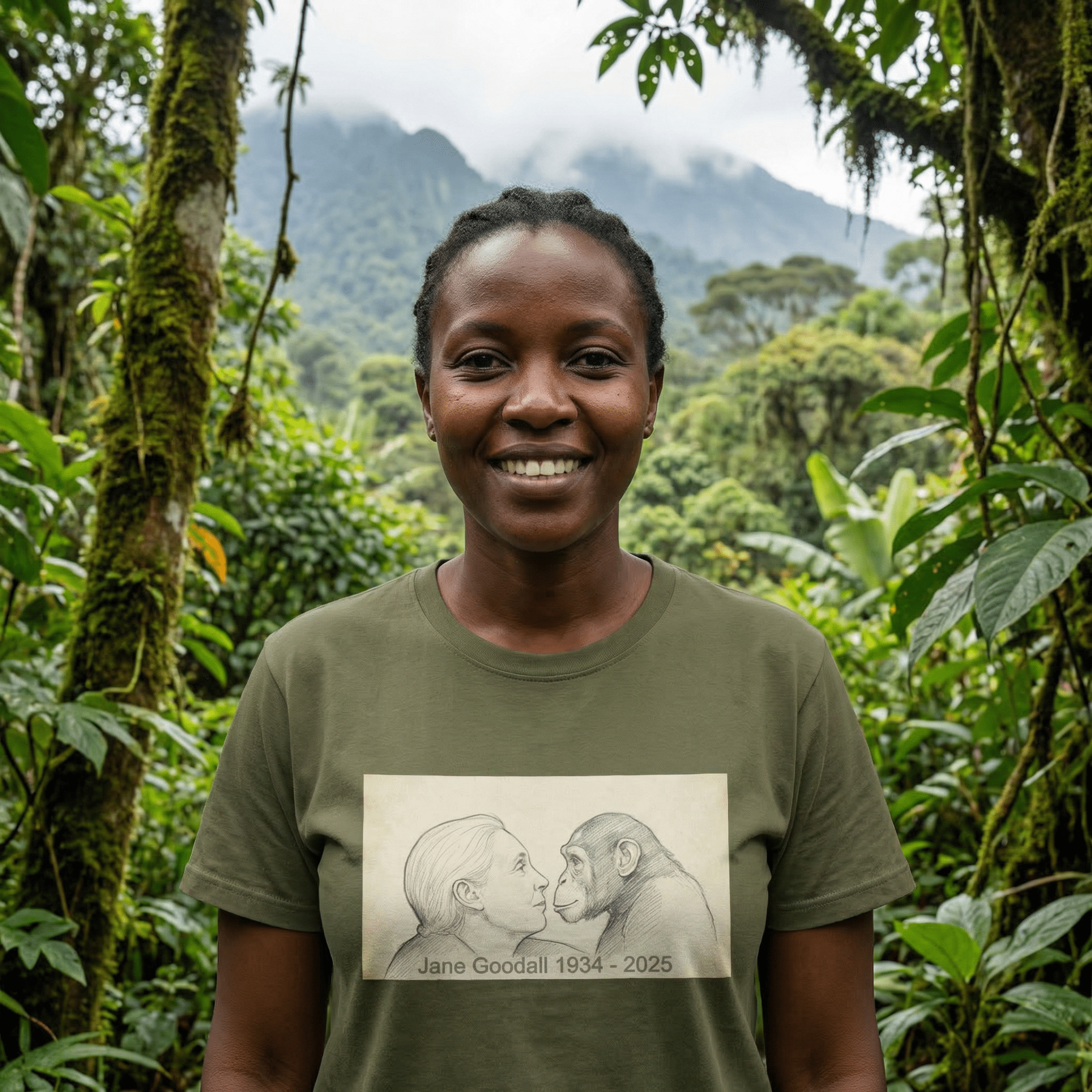 Jane Goodall Unisex 100% Organic Cotton T-Shirt in Various Colours - CoolApe.co.uk