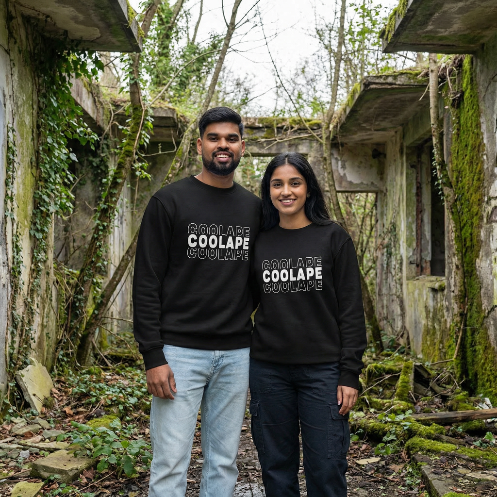 CoolApe Unisex Organic Sweatshirt White on Black