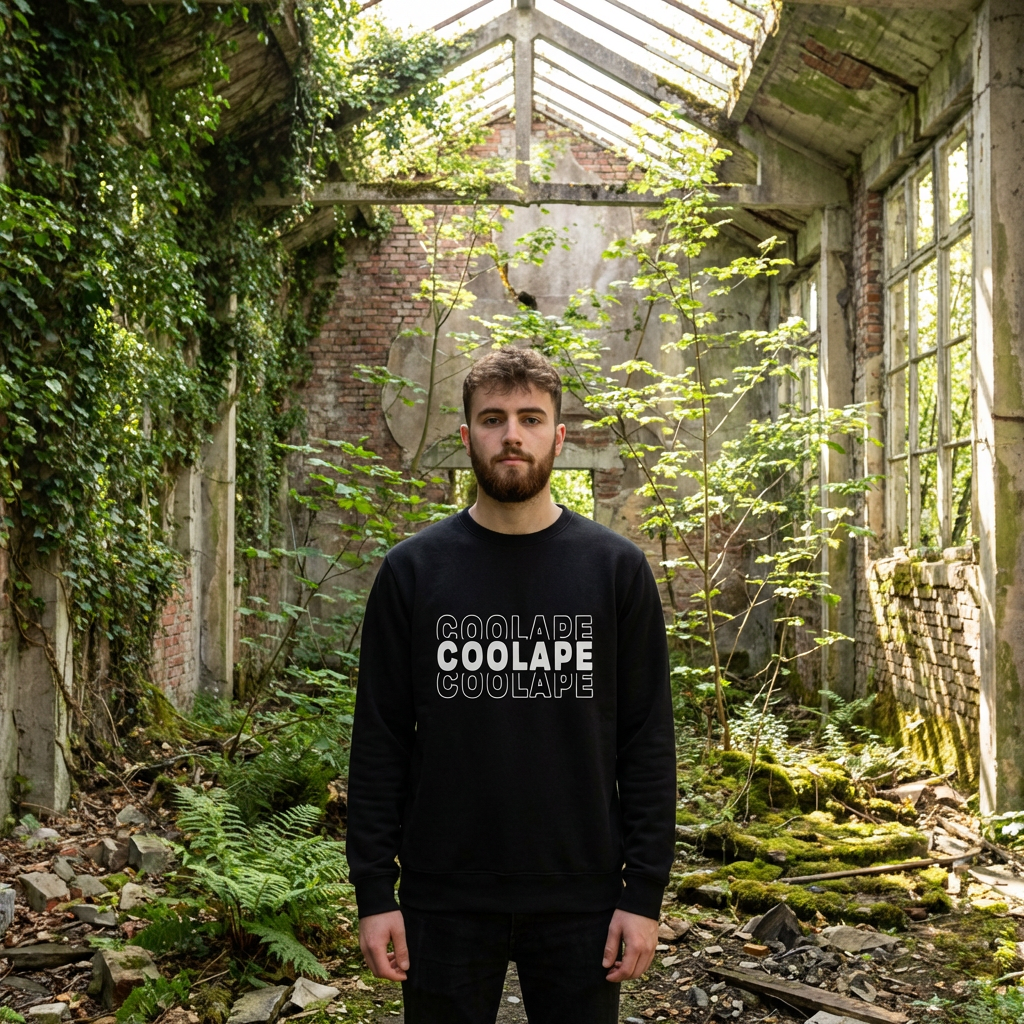 CoolApe Unisex Organic Sweatshirt White on Black