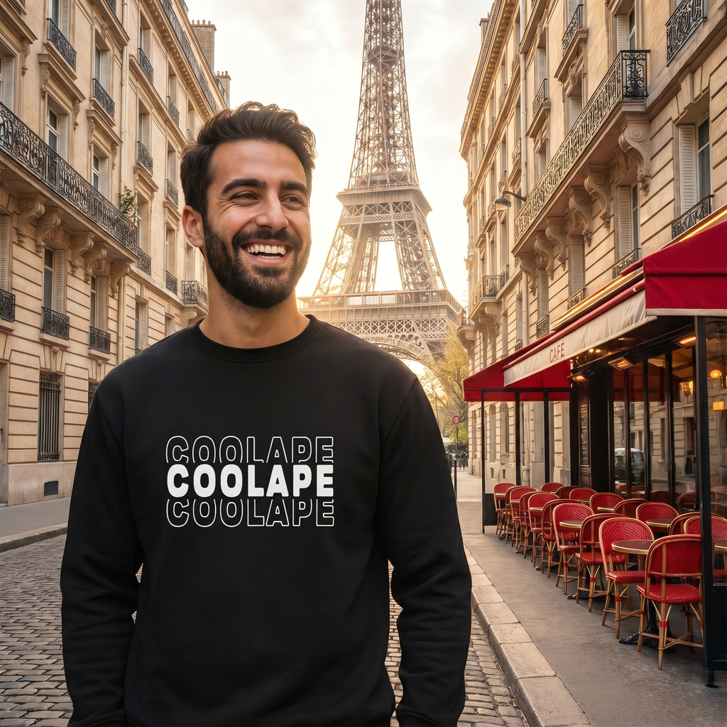 CoolApe Unisex Organic Sweatshirt White on Black
