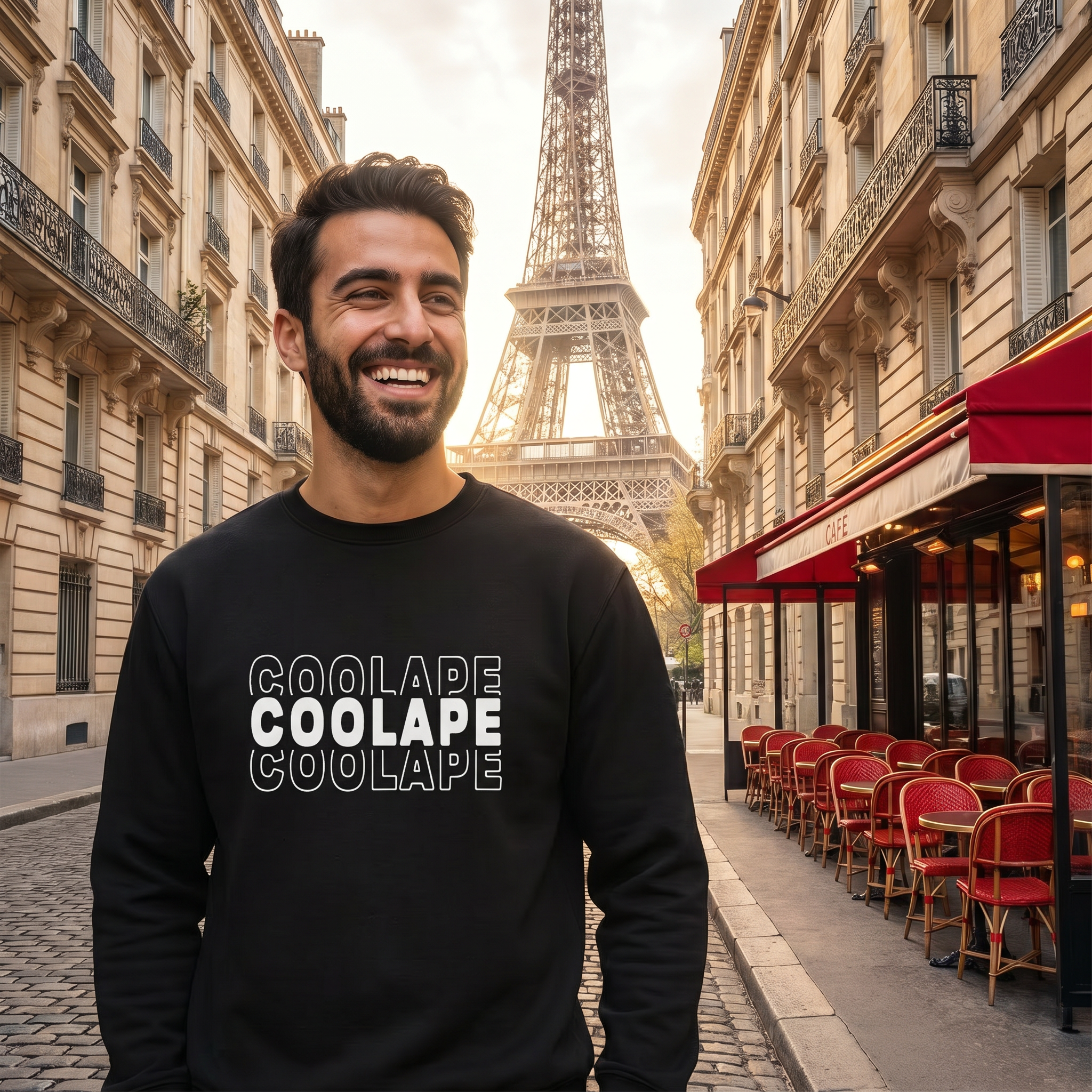 CoolApe Unisex Organic Sweatshirt White on Black